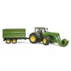 Traktorius BRUDER John Deere 7R 350 su priekiniu krautuvu ir dviejų ašių savivarčio priekaba, plastikas, nuo 3 metų