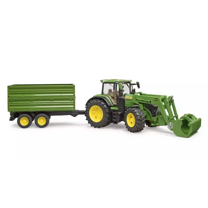 Traktorius BRUDER John Deere 7R 350 su priekiniu krautuvu ir dviejų ašių savivarčio priekaba, plastikas, nuo 3 metų