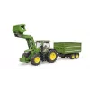 Traktorius BRUDER John Deere 7R 350 su priekiniu krautuvu ir dviejų ašių savivarčio priekaba, plastikas, nuo 3 metų
