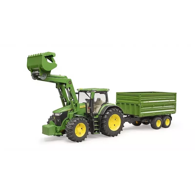 Traktorius BRUDER John Deere 7R 350 su priekiniu krautuvu ir dviejų ašių savivarčio priekaba, plastikas, nuo 3 metų