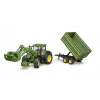 Traktorius BRUDER John Deere 7R 350 su priekiniu krautuvu ir dviejų ašių savivarčio priekaba, plastikas, nuo 3 metų