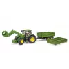 Traktorius BRUDER John Deere 7R 350 su priekiniu krautuvu ir dviejų ašių savivarčio priekaba, plastikas, nuo 3 metų