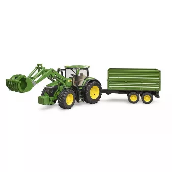 Traktorius BRUDER John Deere 7R 350 su priekiniu krautuvu ir dviejų ašių savivarčio priekaba, plastikas, nuo 3 metų