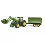 Traktorius BRUDER John Deere 7R 350 su priekiniu krautuvu ir dviejų ašių savivarčio priekaba, plastikas, nuo 3 metų