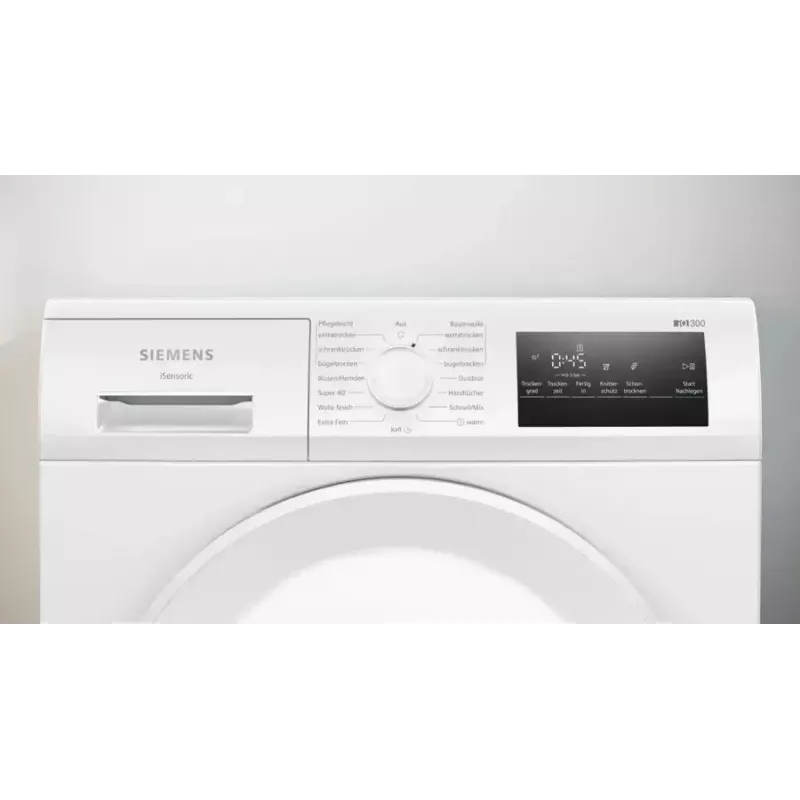 Siemens iQ300 WT43H004 džiovinimo mašina Laisvai pastatoma Pakrovimas iš priekio 8 kg Balta