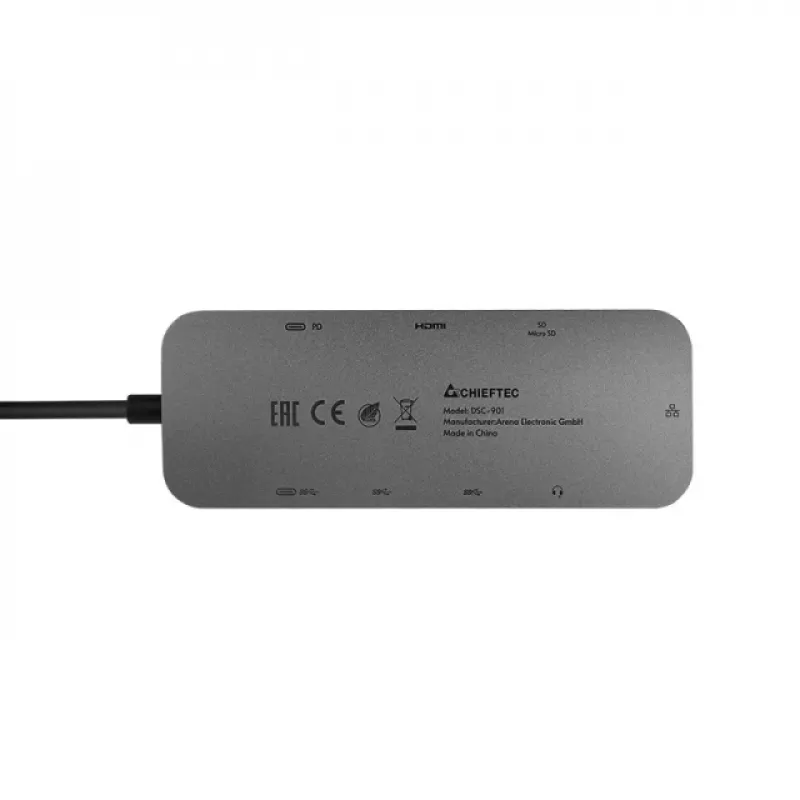 Chieftec DSC-901 USB-C jungčių stotelė, USB 3.2 Gen 1, HDMI, Gigabit LAN, 2x USB-A, 2x USB-C, titano atspalvio
