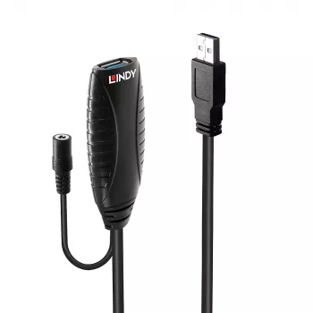 Lindy 10m USB 3.0 aktyvus ilgintuvas, 10 m, USB A, USB A, USB 3.2 Gen 1 (3.1 Gen 1), 5 Gbit/s, juoda