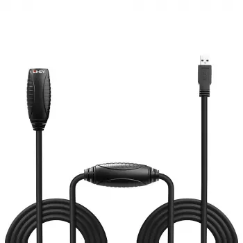 Lindy 10m USB 3.0 aktyvus ilgintuvas, 10 m, USB A, USB A, USB 3.2 Gen 1 (3.1 Gen 1), 5 Gbit/s, juoda