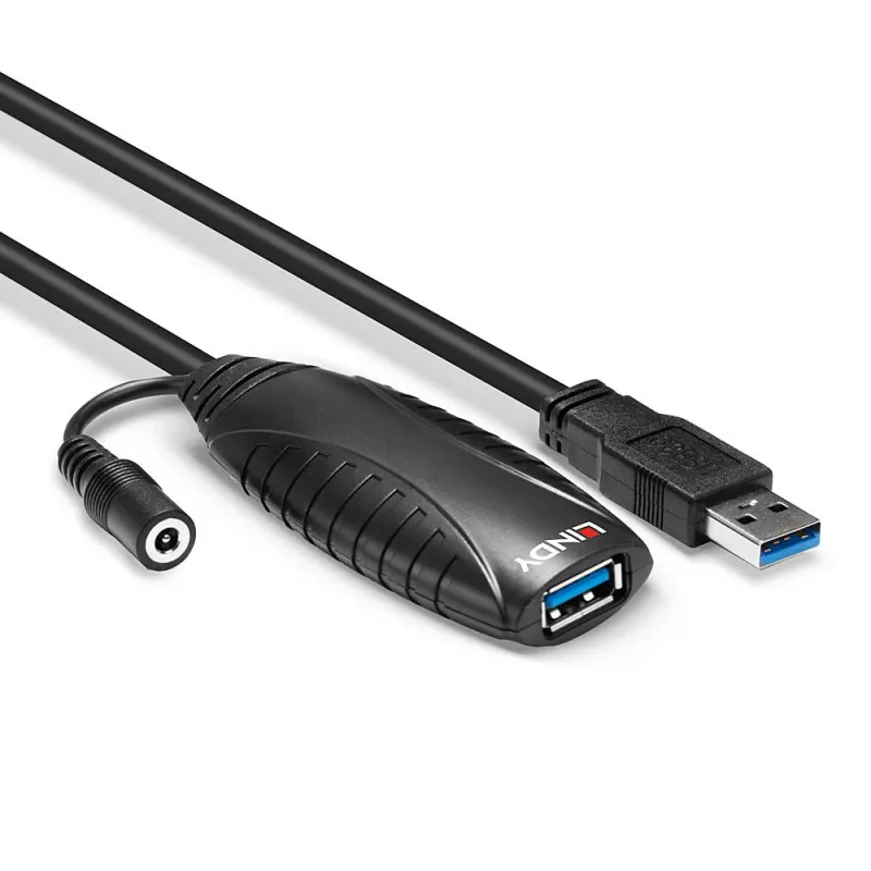 Lindy 43156 USB 3.0 aktyvus pailginimo kabelis, USB-A kištukas – USB-A lizdas, 10 m, USB 3.2 Gen 1, 5 Gbit/s, juodos spalvos