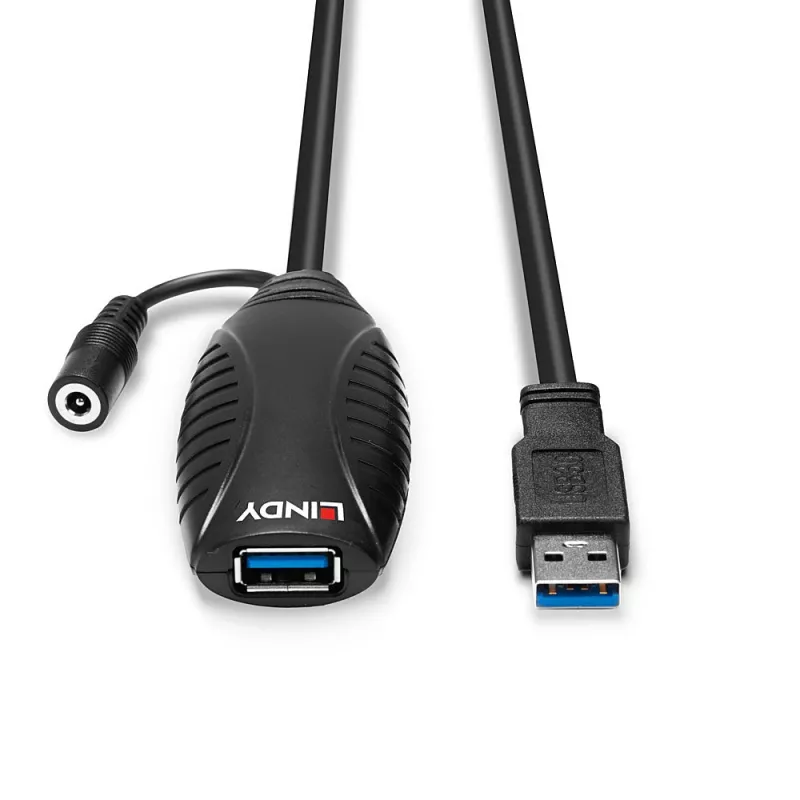 Lindy 43156 USB 3.0 aktyvus pailginimo kabelis, USB-A kištukas – USB-A lizdas, 10 m, USB 3.2 Gen 1, 5 Gbit/s, juodos spalvos