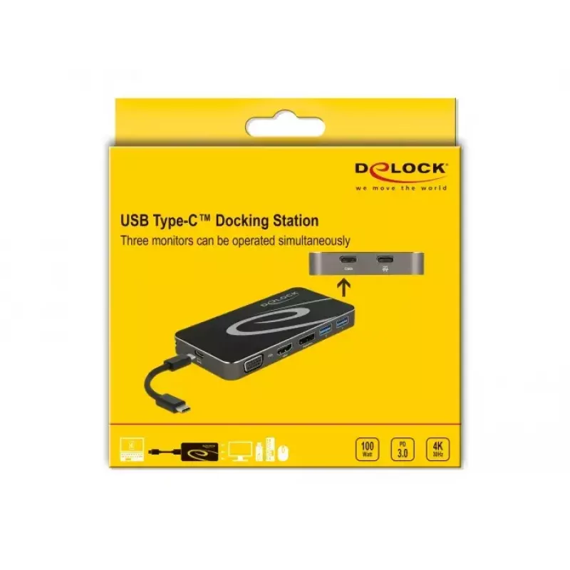 Docking stotelė DeLOCK USB Type-C 3.2 4K HDMI DP 1080p VGA USB Hub PD 3.0