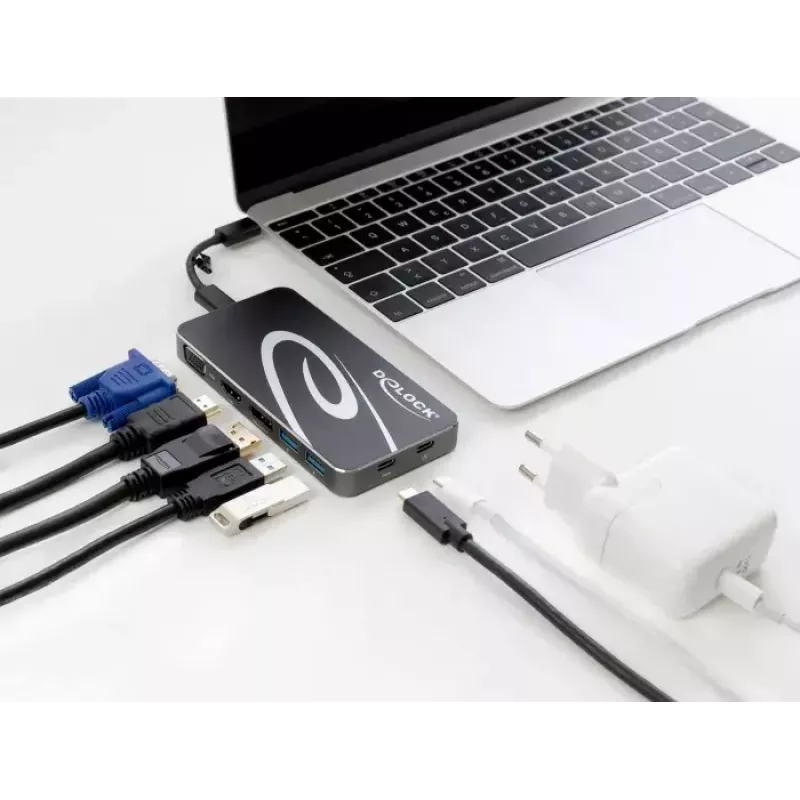 Docking stotelė DeLOCK USB Type-C 3.2 4K HDMI DP 1080p VGA USB Hub PD 3.0