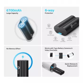 TP-Link Tapo baterijos paketas, ličio, 6700 mAh, juoda