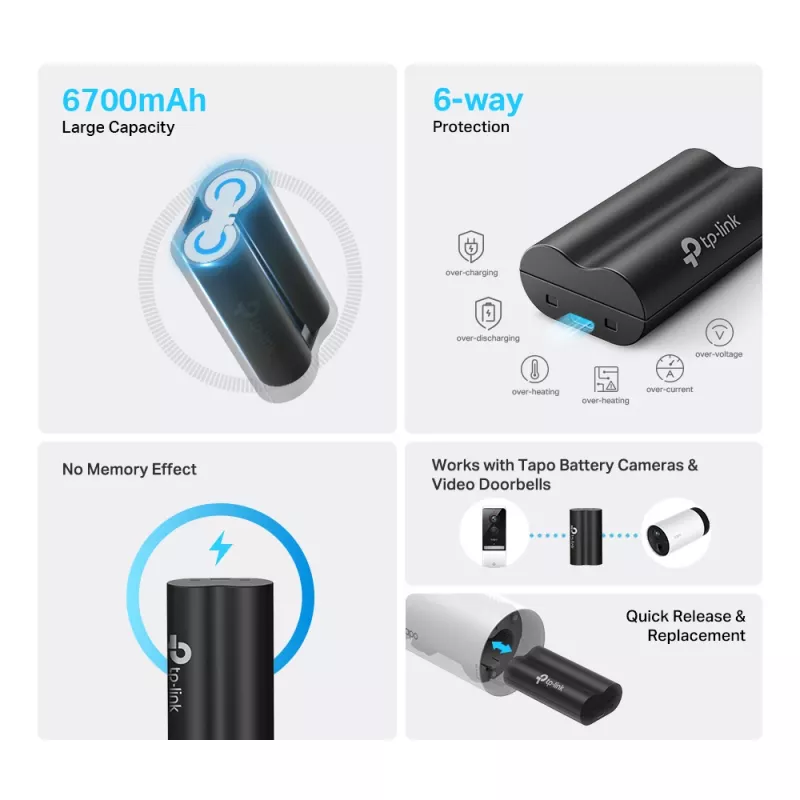 TP-Link Tapo baterijos paketas, ličio, 6700 mAh, juoda