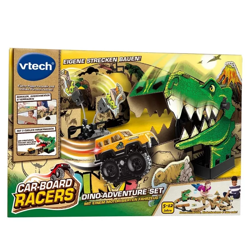 Žaislinė lenktynių trasa VTech Car-Board Racers Dino Adventure Set, kartoninė trasa