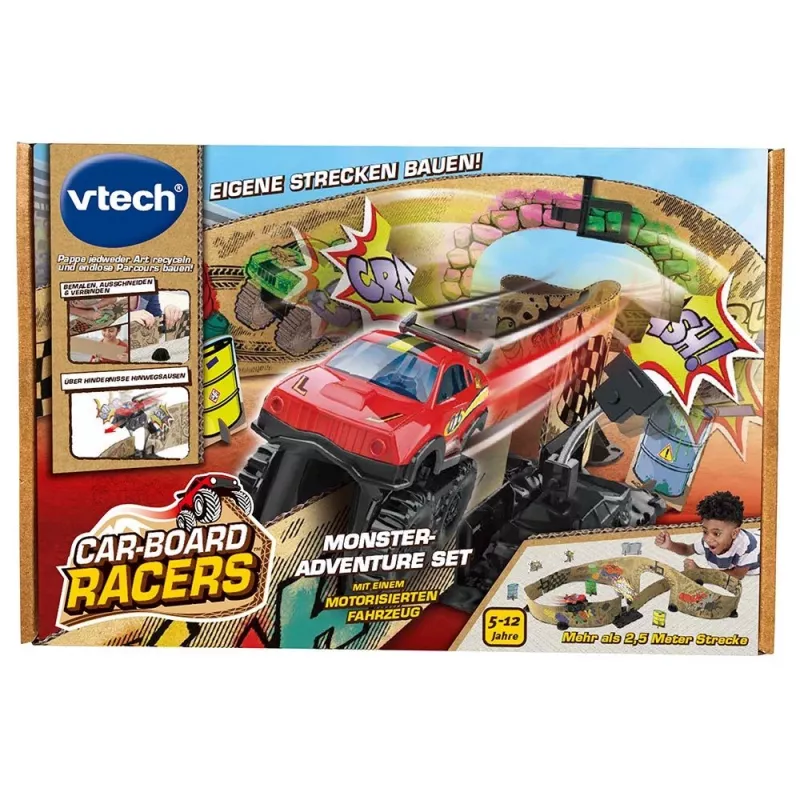 VTech Car-Board Racers 563904 – kartoninis lenktynių rinkinys, 5–12 m., reikalingos AA baterijos