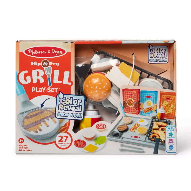 Melissa & Doug Flip & Fry Grill kepimo ir gruzdinimo žaidimų rinkinys su Water WOW spalvų keitimo maistu, ikimokyklinis žaislas, nuo 3 metų