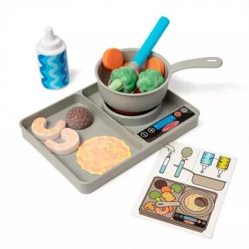 Melissa & Doug Simmer & Stir Stovetop Play Set su Water WOW! spalvas keičiančiu žaidimų maistu, ikimokyklinis žaislas, nuo 3 metų