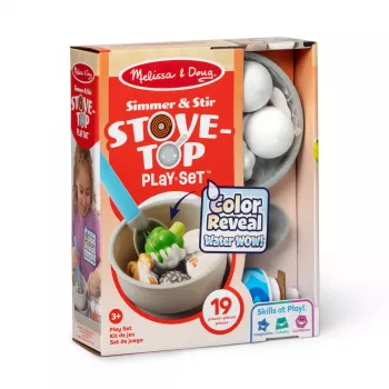 Melissa & Doug Simmer & Stir Stovetop Play Set su Water WOW! spalvas keičiančiu žaidimų maistu, ikimokyklinis žaislas, nuo 3 metų