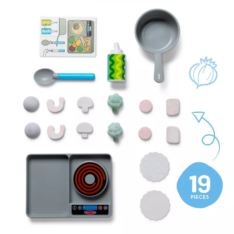 Melissa & Doug Simmer & Stir Stovetop Play Set su Water WOW! spalvas keičiančiu žaidimų maistu, ikimokyklinis žaislas, nuo 3 metų