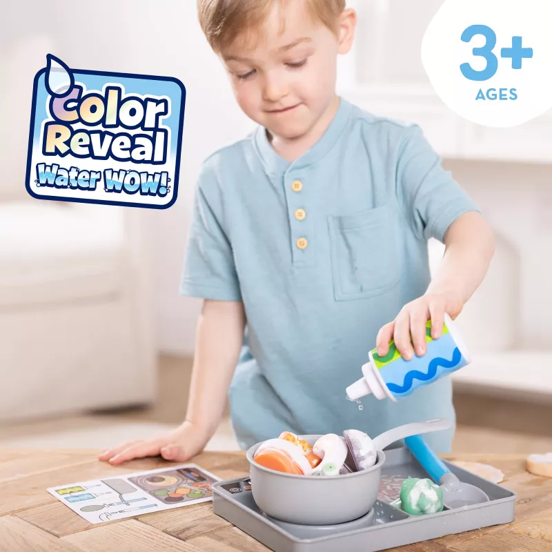 Melissa & Doug Simmer & Stir Stovetop Play Set su Water WOW! spalvas keičiančiu žaidimų maistu, ikimokyklinis žaislas, nuo 3 metų
