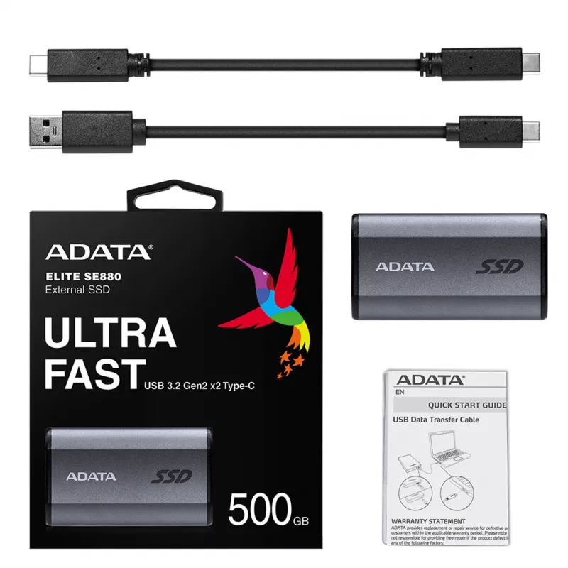 ADATA SE880 500 GB USB Type-C 3.2 Gen 2 (3.1 Gen 2) pilka spalva išorinis SSD