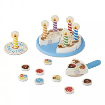 Melissa & Doug gimtadienio tortas – medinė žaidimų pica su keičiamais papuošimais ir 7 žvakėmis