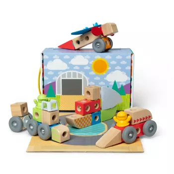 Medinis statomų transporto priemonių rinkinys Melissa & Doug Blockables, 54 dalių, jungiamas, FSC sertifikuotas