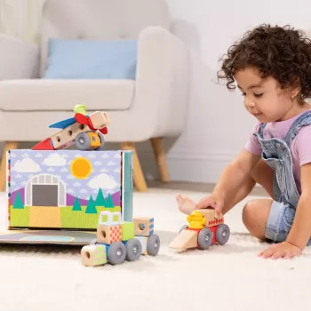 Medinis statomų transporto priemonių rinkinys Melissa & Doug Blockables, 54 dalių, jungiamas, FSC sertifikuotas