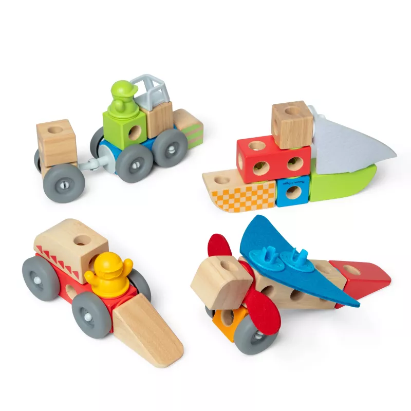 Medinis statomų transporto priemonių rinkinys Melissa & Doug Blockables, 54 dalių, jungiamas, FSC sertifikuotas