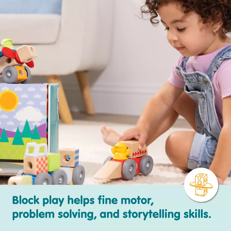 Medinis statomų transporto priemonių rinkinys Melissa & Doug Blockables, 54 dalių, jungiamas, FSC sertifikuotas