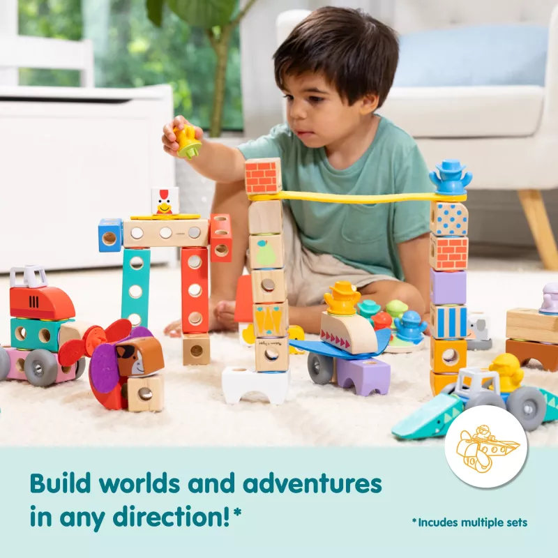 Medinis statomų transporto priemonių rinkinys Melissa & Doug Blockables, 54 dalių, jungiamas, FSC sertifikuotas