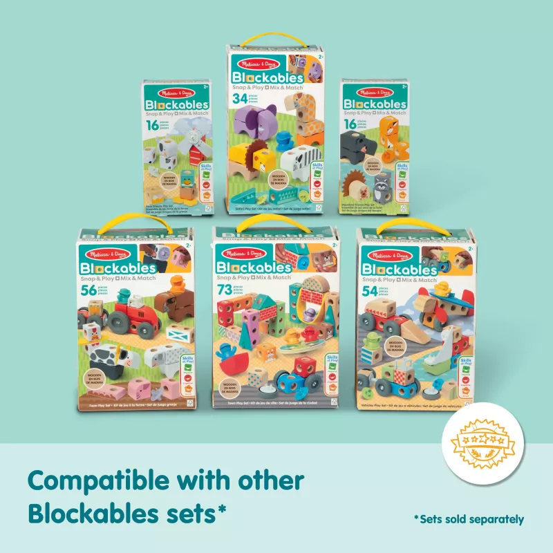 Medinis statomų transporto priemonių rinkinys Melissa & Doug Blockables, 54 dalių, jungiamas, FSC sertifikuotas