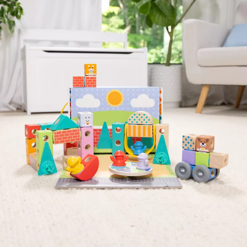 Melissa & Doug MDT BBN Blockables Town Pyst GML statybinis rinkinys, 73 dalys, plastikas ir medis, nuo 2 metų
