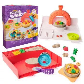 Kinetic Sand SquishPizza kylantis picos orkaitės žaidimų rinkinys, kūrybinė Velykų dovana, 1 svaras formuojamo smėlio ir 5 įrankiai