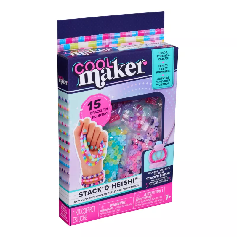 Papildymo rinkinys vaikų apyrankių gamybai Cool Maker Stack’d Heishi 1300 karoliukų 15 apyrankių