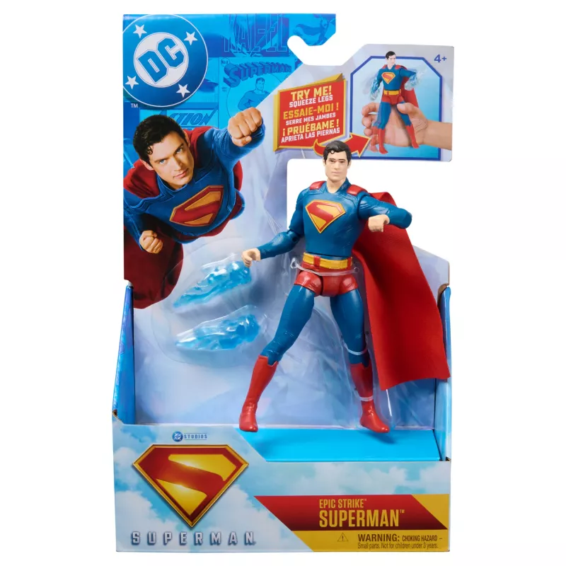 DC Comics SUPERMAN Epic Strike veiksmo figūrėlė, 15 cm, autentiškas filmo stilius, 2 aksesuarai, žaislai vaikams nuo 4 metų