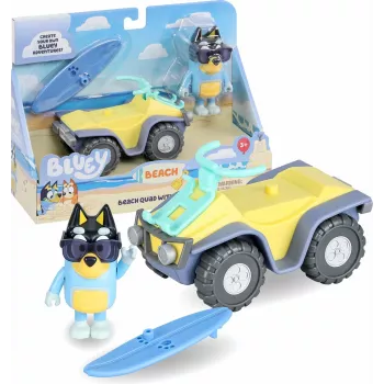 Moose Toys Bluey S9 Figūrėlės ir transporto priemonės rinkinys Paplūdimio keturratis su Banditu