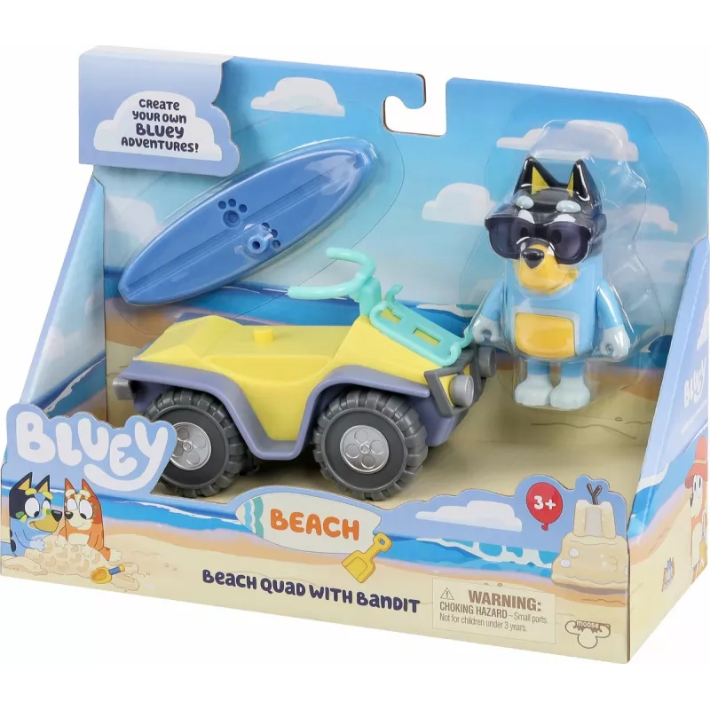 Moose Toys Bluey S9 Figūrėlės ir transporto priemonės rinkinys Paplūdimio keturratis su Banditu