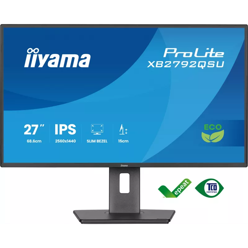 Monitorius IIYAMA ProLite XB2792QSU-B1 27 inch IPS QHD 2560×1440 3 ms 178° VESA aukštį reguliuojamas stovas USB 3.2 garsiakalbiai juoda B energijos klasė