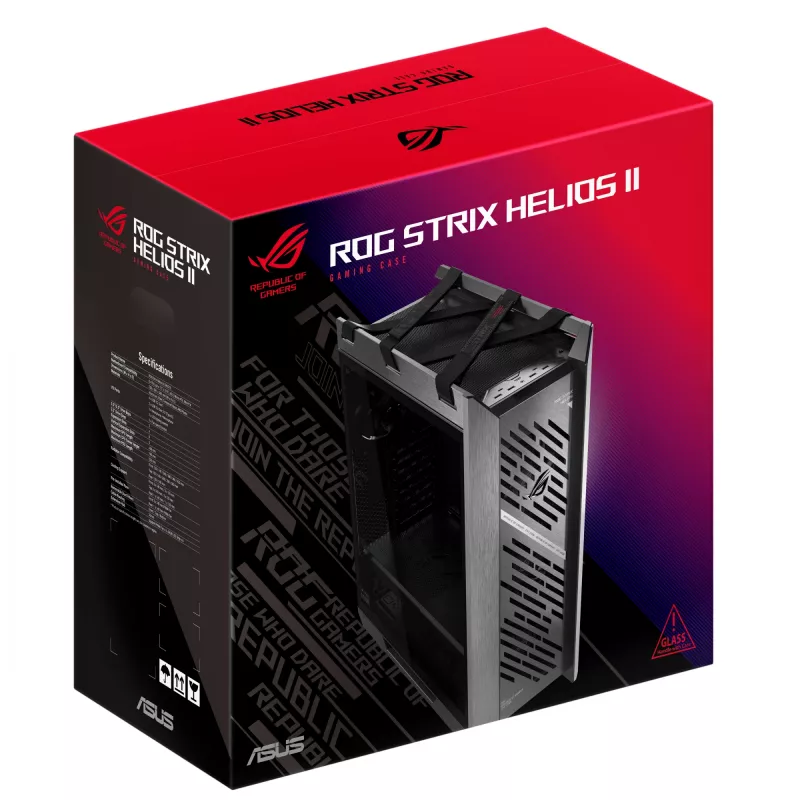 PC korpusas ASUS ROG Strix Helios II Midi Tower – ATX/Midi Tower, grūdintas stiklas, 420mm GPU, 3x140mm priekiniai ventiliatoriai, USB-C