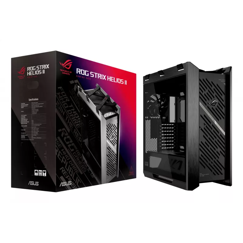 PC korpusas ASUS ROG Strix Helios II Midi Tower – ATX/Midi Tower, grūdintas stiklas, 420mm GPU, 3x140mm priekiniai ventiliatoriai, USB-C