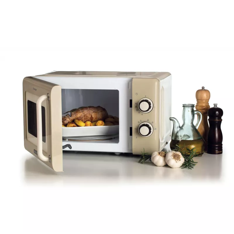 Ariete Vintage Line 3960 Retro mikrobangų krosnelė, 800W, 20L, 3 funkcijos, 5 gaminimo lygiai, laikmatis, smėlio spalvos