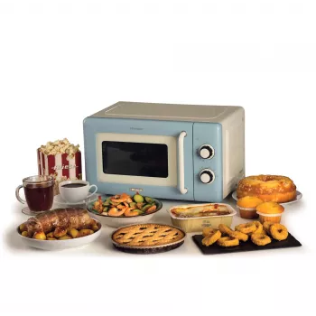 Ariete Vintage Line 3960 mikrobangų krosnelė, 800 W, 20 L, 3 funkcijos, 5 gaminimo lygiai, laikmatis, mėlyna