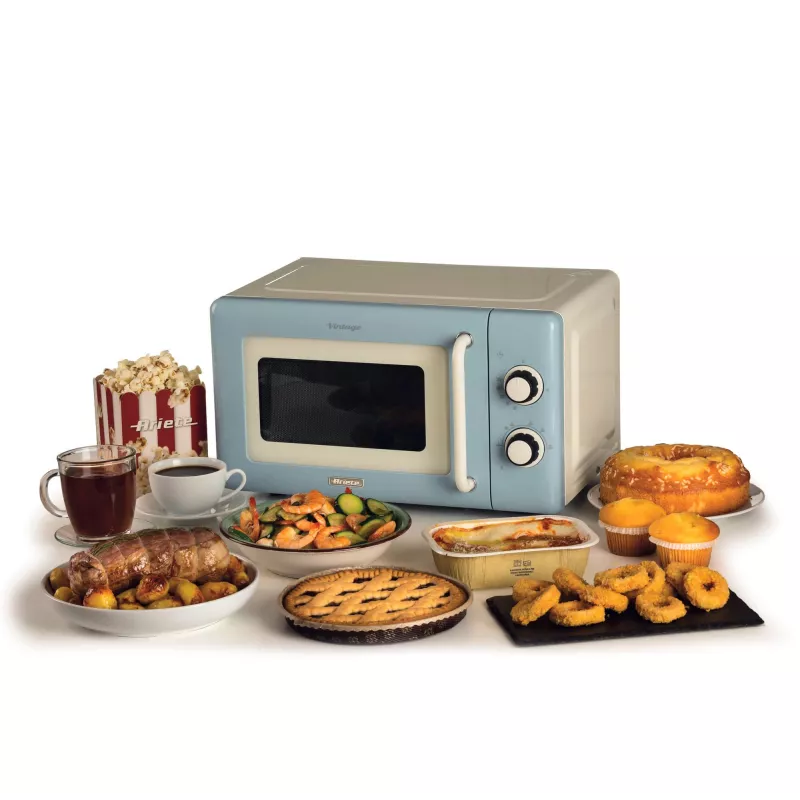Ariete Vintage Line 3960 mikrobangų krosnelė, 800 W, 20 L, 3 funkcijos, 5 gaminimo lygiai, laikmatis, mėlyna