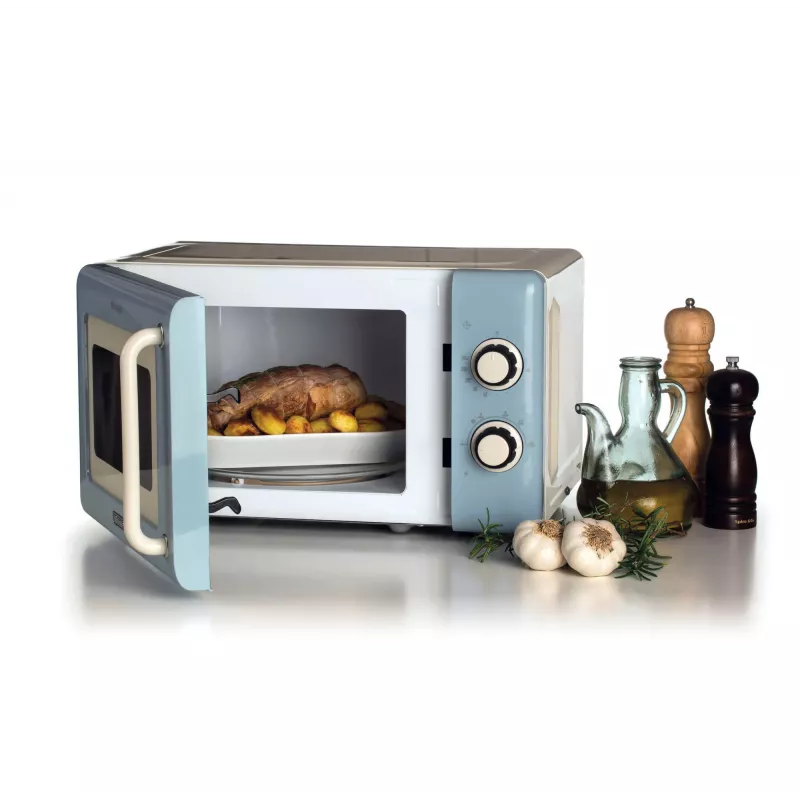 Ariete Vintage Line 3960 mikrobangų krosnelė, 800 W, 20 L, 3 funkcijos, 5 gaminimo lygiai, laikmatis, mėlyna