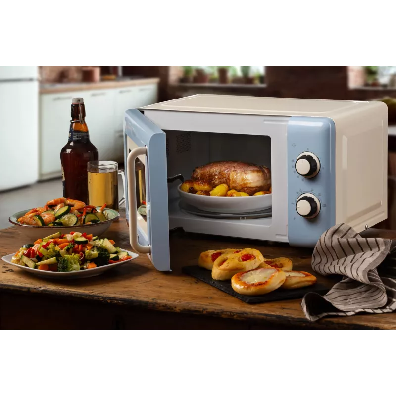Ariete Vintage Line 3960 mikrobangų krosnelė, 800 W, 20 L, 3 funkcijos, 5 gaminimo lygiai, laikmatis, mėlyna