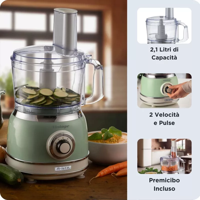 Virtuvinis kombainas ARIETE Vintage Line 1781/04 – 1000 W, 2.1 L, žalias