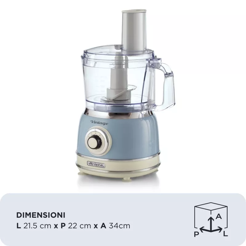 Virtuvinis kombainas ARIETE Vintage Line 1781/05 — 1000 W, 2,1 L dubuo, mėlynas