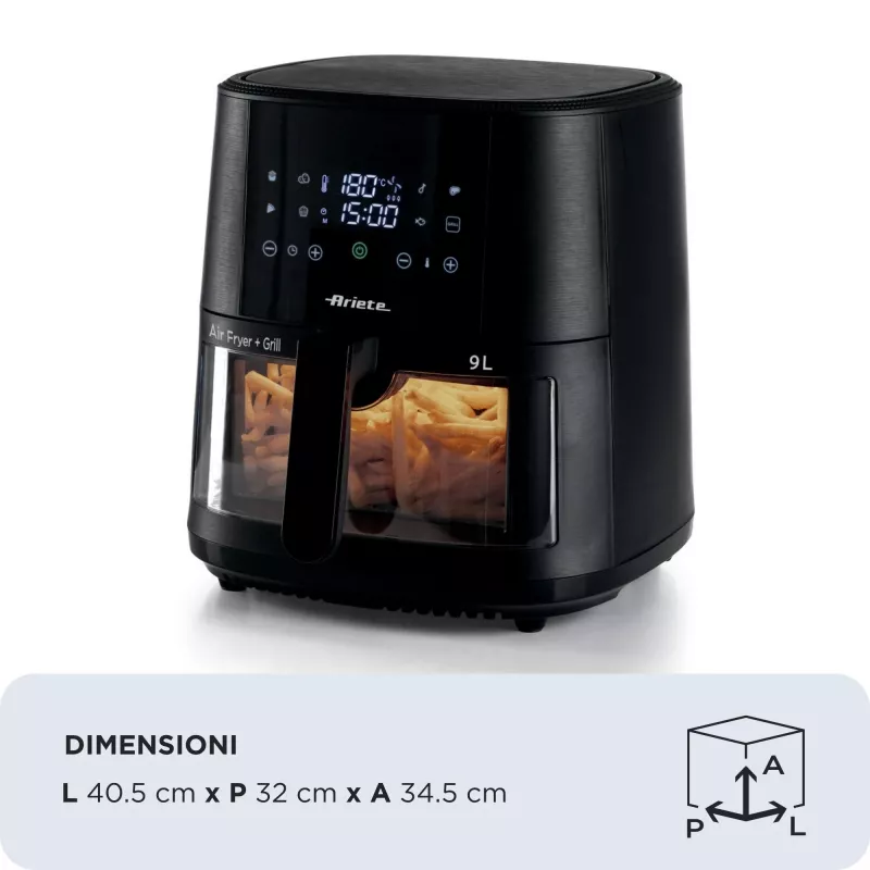 Ariete 4630 Oro gruzdintuvė 9L, 1300W, talpa 9L, gaminimo talpa 2,5kg, 8 išankstinių programų, temperatūra iki 200°, skaidrus krepšelis, juoda